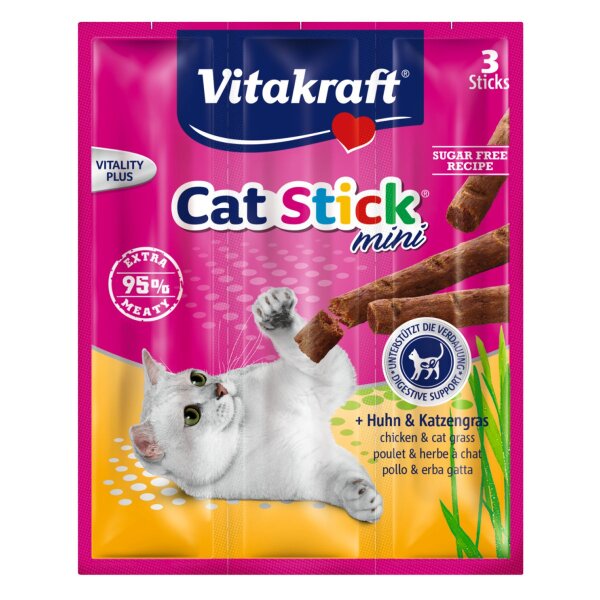 Vitakraft Katzensnack Cat-Stick mini Huhn & Katzengras - 3 x 6g