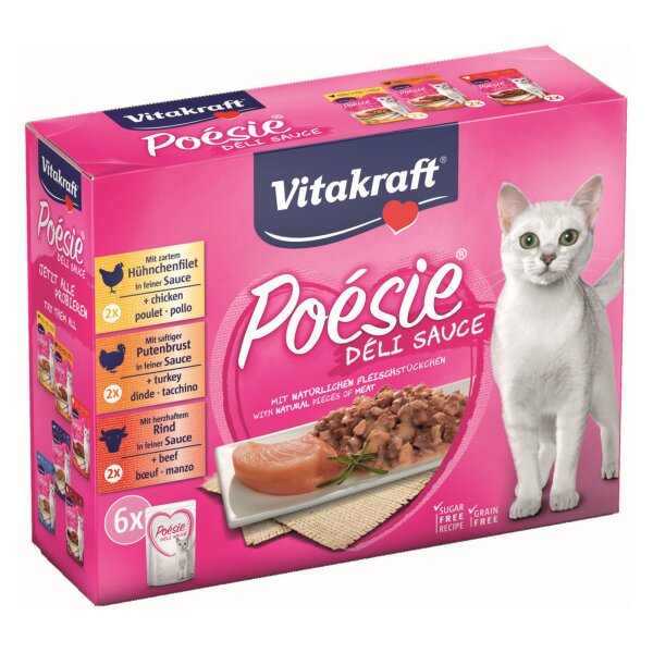 Vitakraft Katzenfutter Poesie DeliSauce, Multipack Fleisch - 6 Beutel