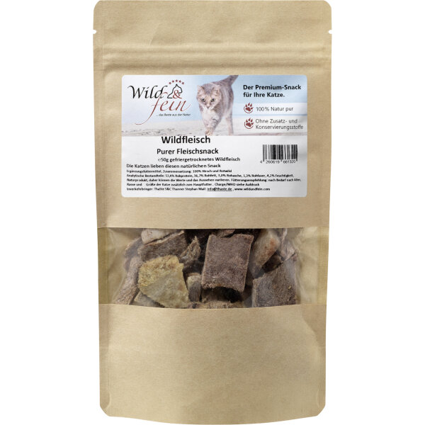 Wild & Fein Wildfleischsnack für Katzen, gefriergetrocknet - 50g