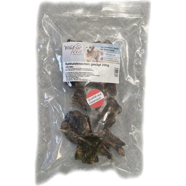 Wild & Fein Hundesnack Rehhalsknochen, gesägt - 200 g