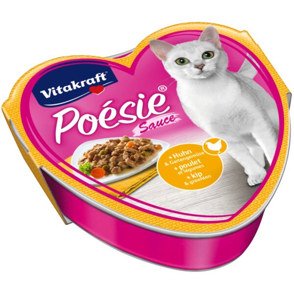 Vitakraft Katzenfutter Poesie Sauce, Huhn und Gartengemüse - 15 Schalen